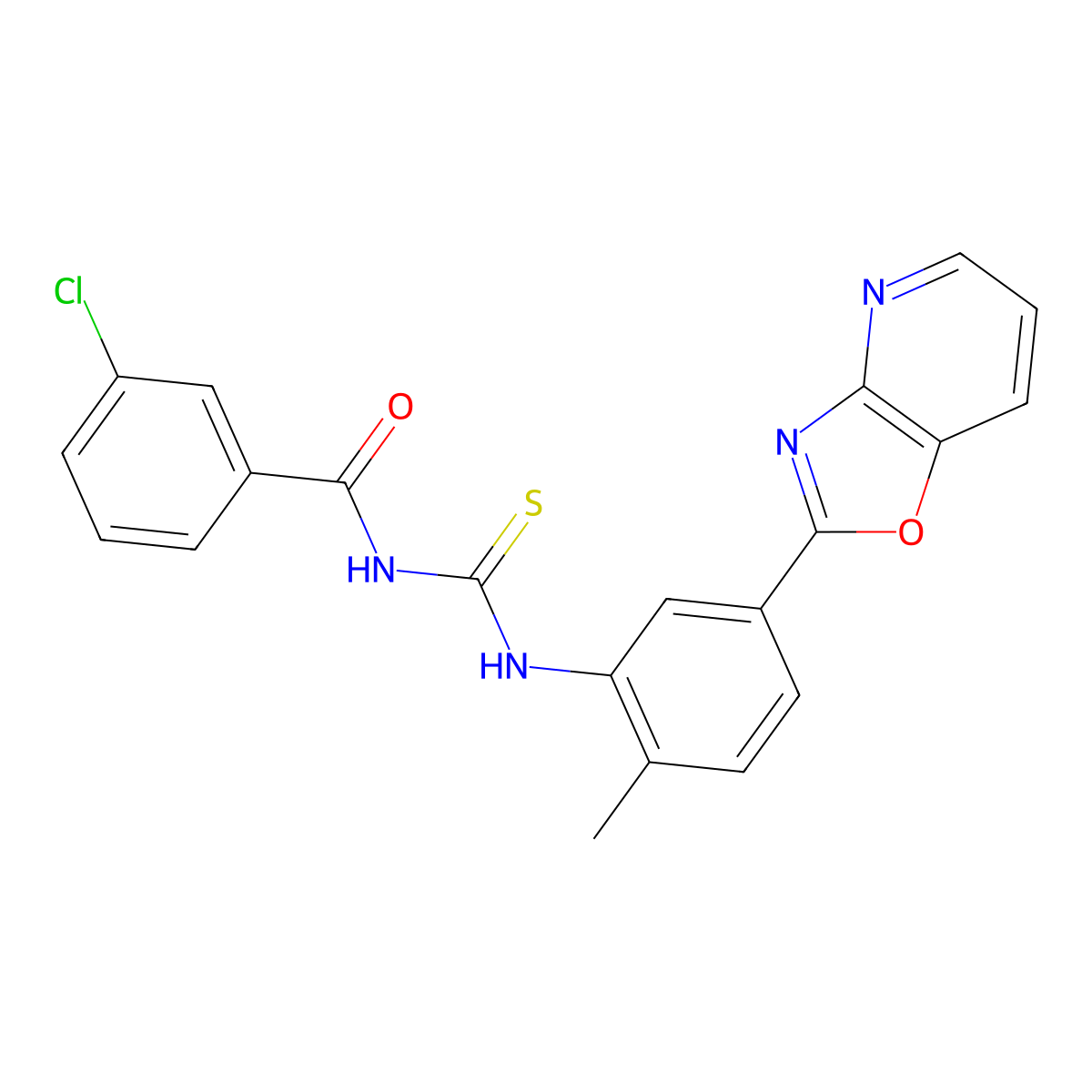 3-chloro-N-[[2-methyl-5-([1,3]oxazolo[4,5-b]pyridin-2-yl)phenyl]carbamothioyl]benzamide molecular structure, CAS 428456-93-3