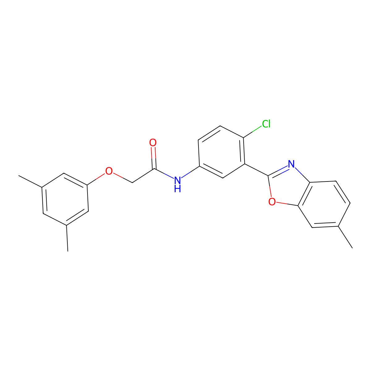N-[4-chloro-3-(6-methyl-1,3-benzoxazol-2-yl)phenyl]-2-(3,5-dimethylphenoxy)acetamide molecular structure, CAS 428457-00-5