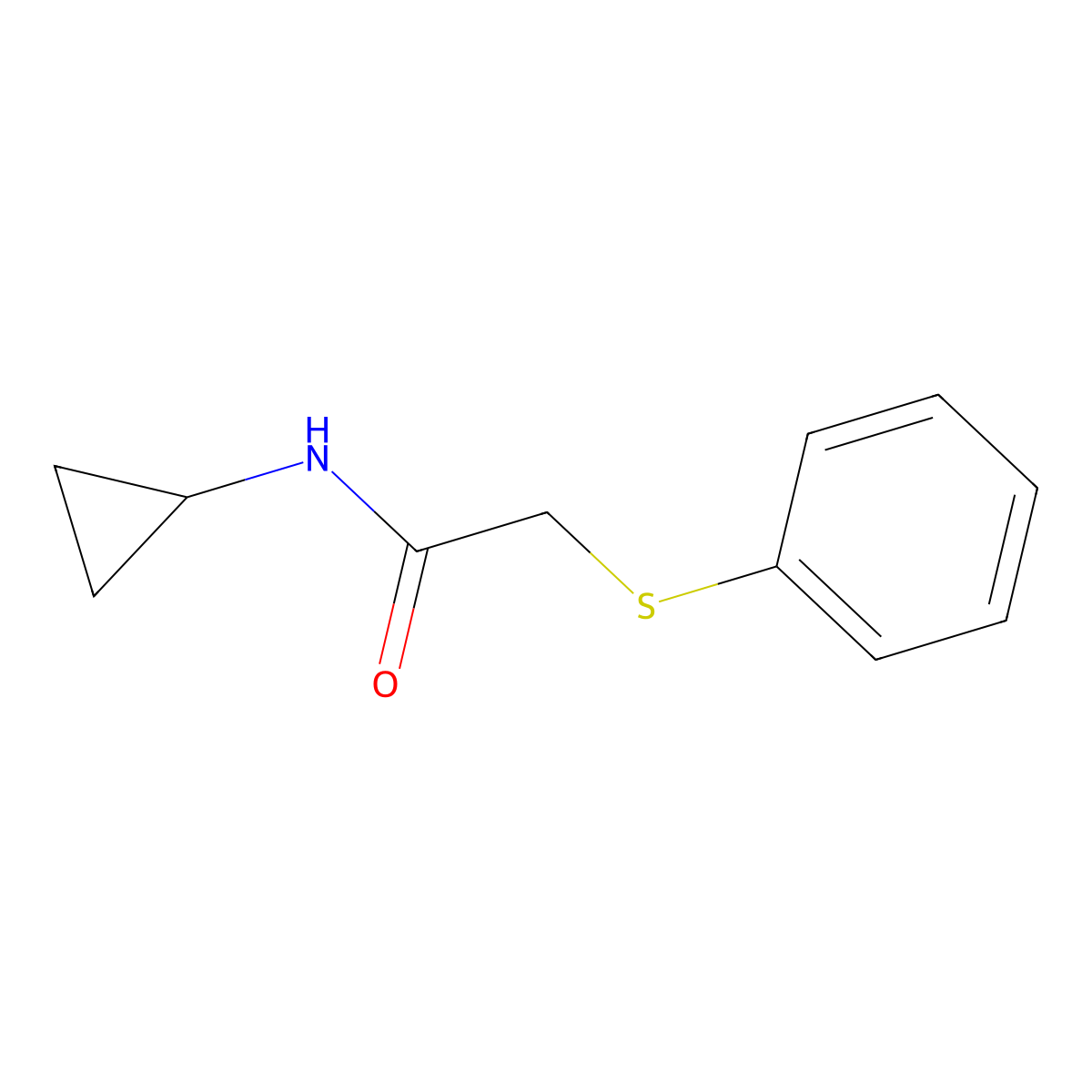 N-cyclopropyl-2-phenylsulfanylacetamide molecular structure, CAS 428457-07-2