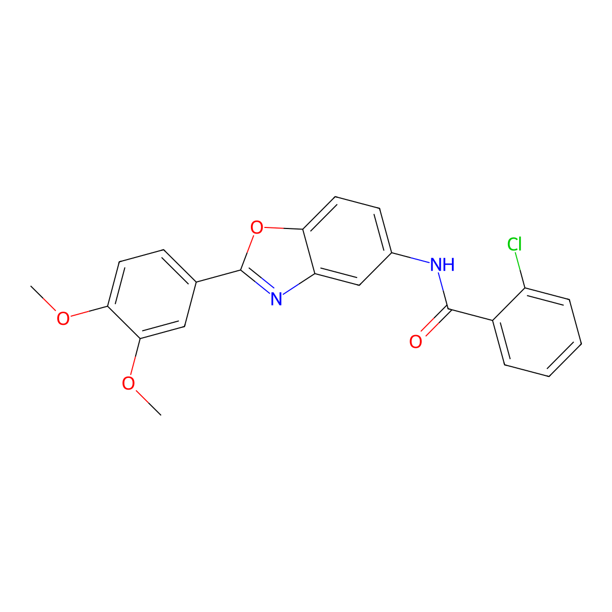 2-chloro-N-[2-(3,4-dimethoxyphenyl)-1,3-benzoxazol-5-yl]benzamide molecular structure, CAS 428457-08-3