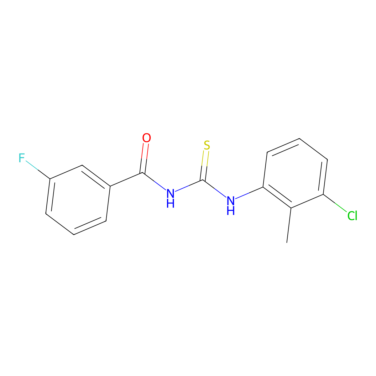 N-[(3-chloro-2-methylphenyl)carbamothioyl]-3-fluorobenzamide molecular structure, CAS 428457-09-4