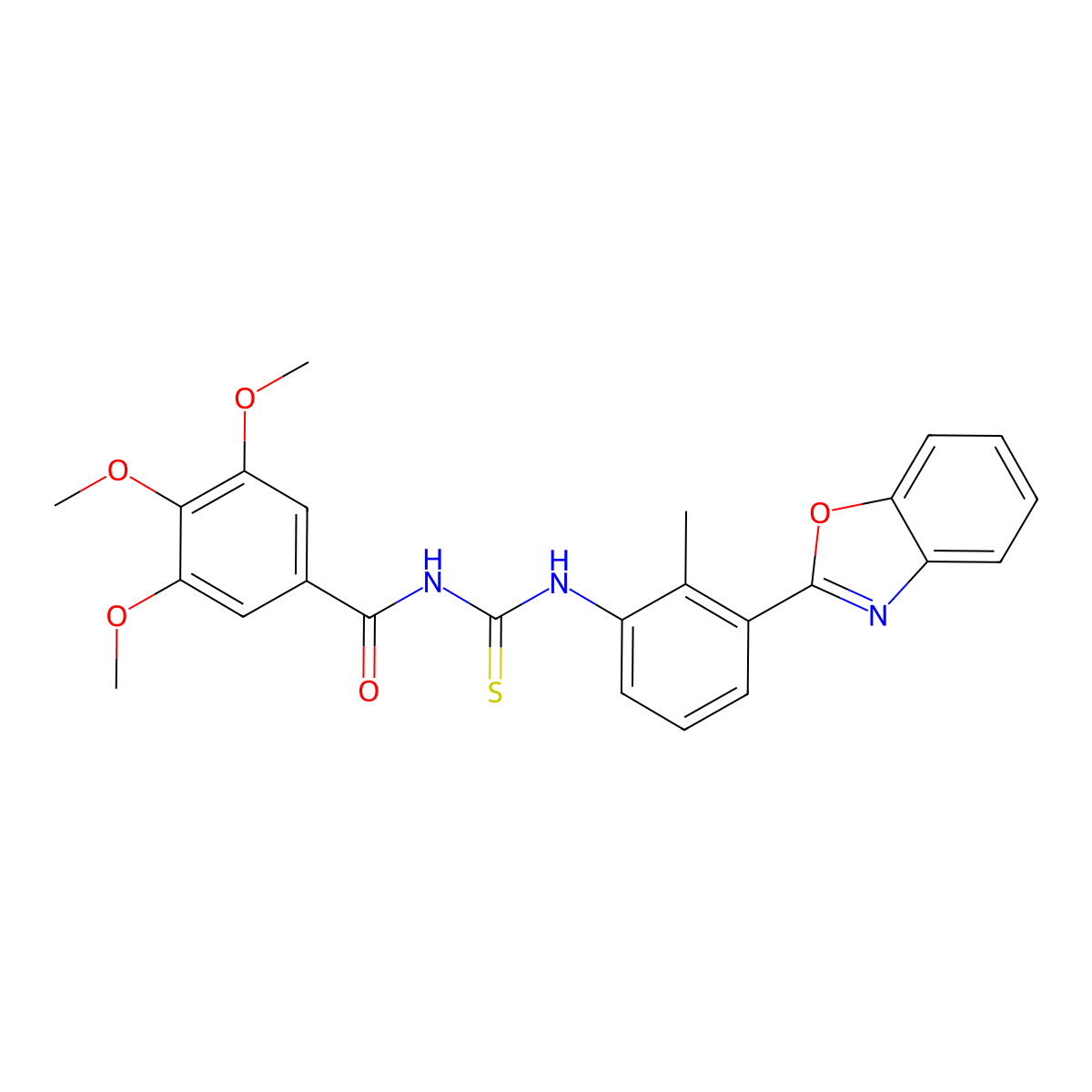 N-[[3-(1,3-benzoxazol-2-yl)-2-methylphenyl]carbamothioyl]-3,4,5-trimethoxybenzamide molecular structure, CAS 428457-23-2