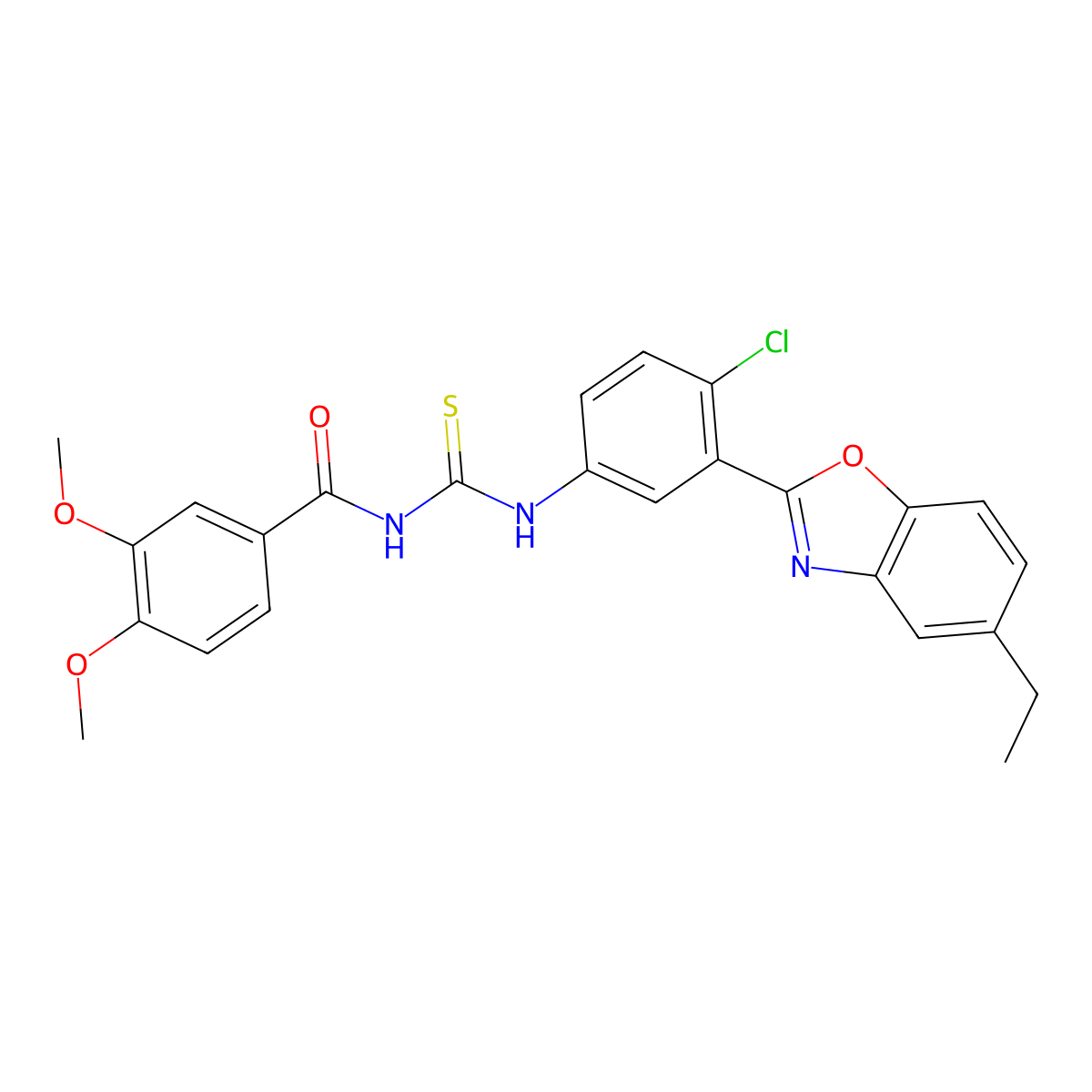 N-[[4-chloro-3-(5-ethyl-1,3-benzoxazol-2-yl)phenyl]carbamothioyl]-3,4-dimethoxybenzamide molecular structure, CAS 428457-44-7