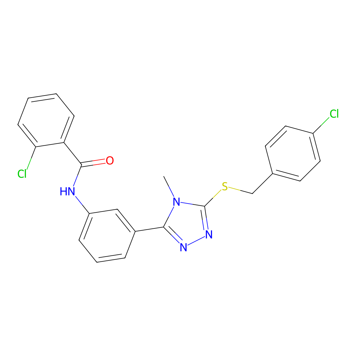 2-chloro-N-(3-{5-[(4-chlorobenzyl)sulfanyl]-4-methyl-4H-1,2,4-triazol-3-yl}phenyl)benzamide molecular structure, CAS 428457-92-5