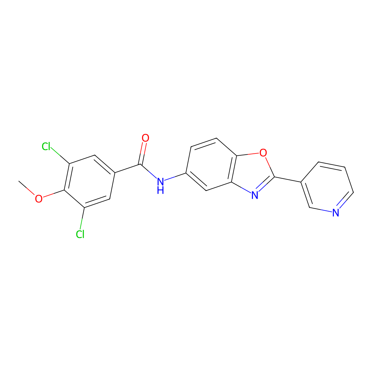 3,5-dichloro-4-methoxy-N-[2-(pyridin-3-yl)-1,3-benzoxazol-5-yl]benzamide molecular structure, CAS 428457-93-6