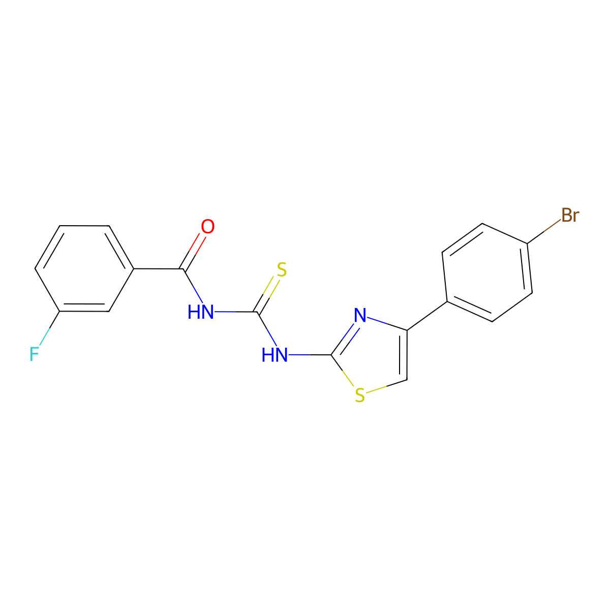 N-[[4-(4-bromophenyl)-1,3-thiazol-2-yl]carbamothioyl]-3-fluorobenzamide molecular structure, CAS 428458-04-2