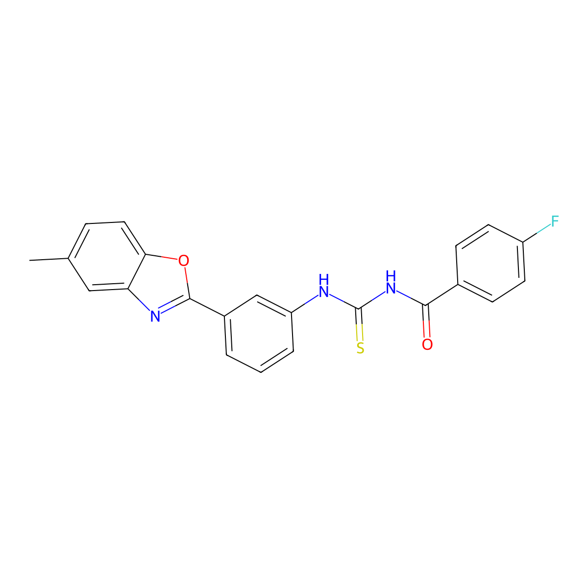 4-fluoro-N-[[3-(5-methyl-1,3-benzoxazol-2-yl)phenyl]carbamothioyl]benzamide molecular structure, CAS 428458-10-0