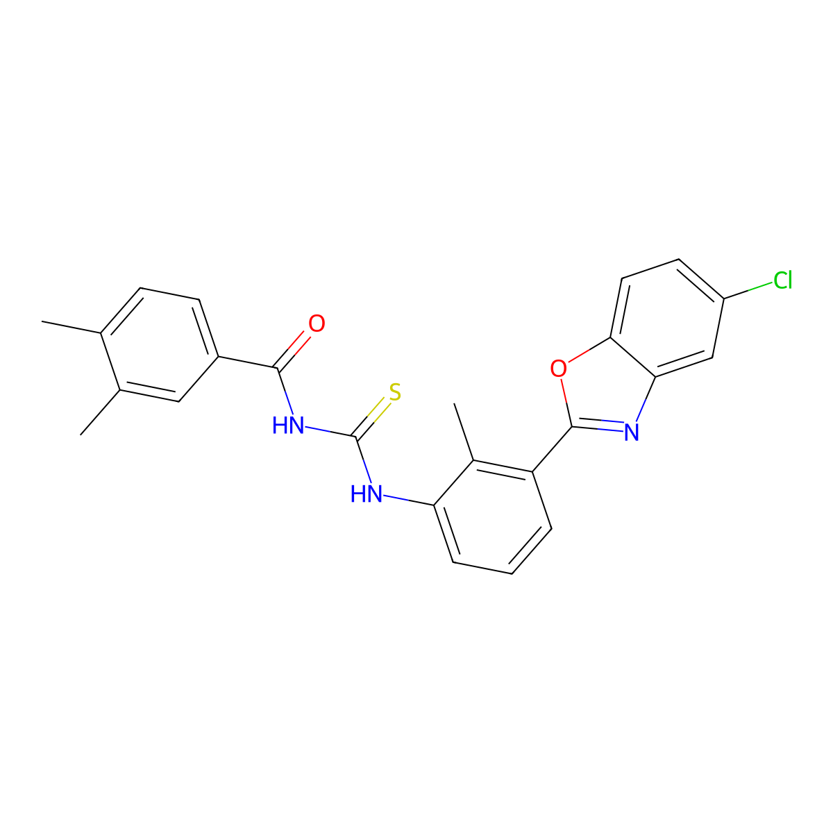 N-[[3-(5-chloro-1,3-benzoxazol-2-yl)-2-methylphenyl]carbamothioyl]-3,4-dimethylbenzamide molecular structure, CAS 428458-16-6