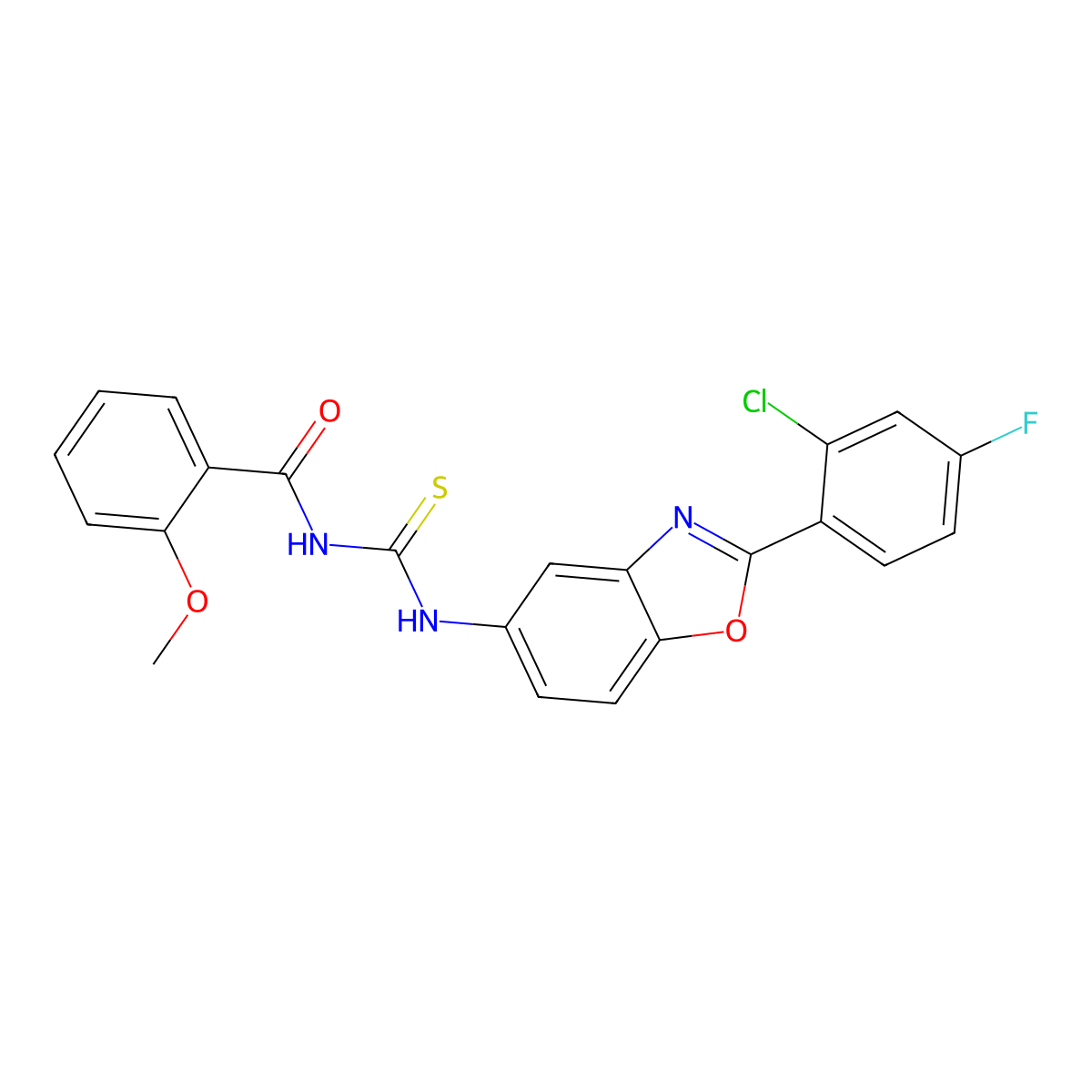 N-[[2-(2-chloro-4-fluorophenyl)-1,3-benzoxazol-5-yl]carbamothioyl]-2-methoxybenzamide molecular structure, CAS 428458-23-5