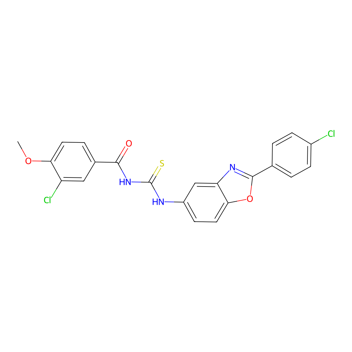 3-chloro-N-[[2-(4-chlorophenyl)-1,3-benzoxazol-5-yl]carbamothioyl]-4-methoxybenzamide molecular structure, CAS 428458-62-2
