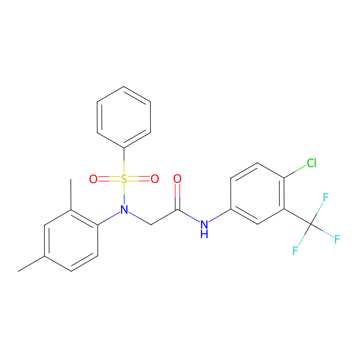2-[N-(benzenesulfonyl)-2,4-dimethylanilino]-N-[4-chloro-3-(trifluoromethyl)phenyl]acetamide molecular structure, CAS 428458-77-9
