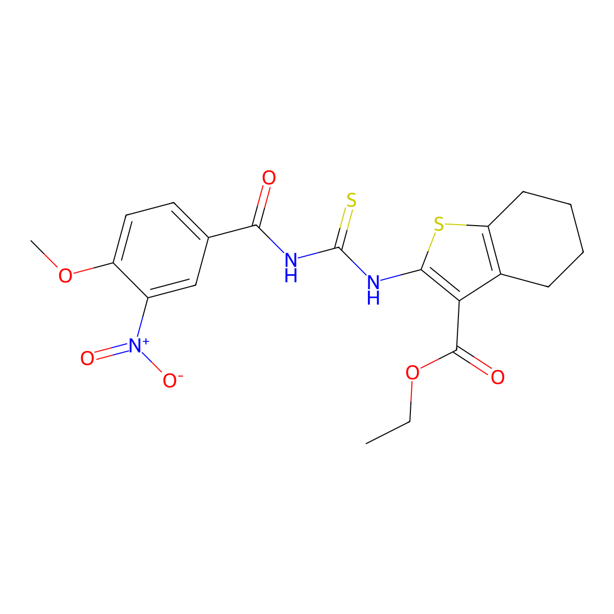 Ethyl 2-({[(4-methoxy-3-nitrophenyl)carbonyl]carbamothioyl}amino)-4,5,6,7-tetrahydro-1-benzothiophene-3-carboxylate molecular structure, CAS 428458-87-1