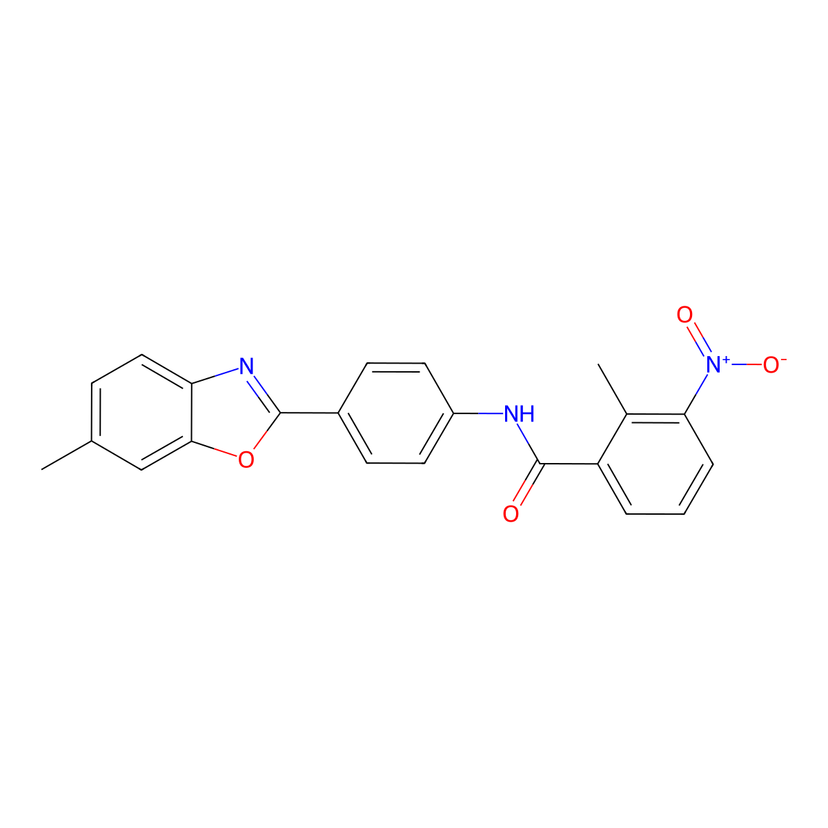 2-methyl-N-[4-(6-methyl-1,3-benzoxazol-2-yl)phenyl]-3-nitrobenzamide molecular structure, CAS 428458-89-3