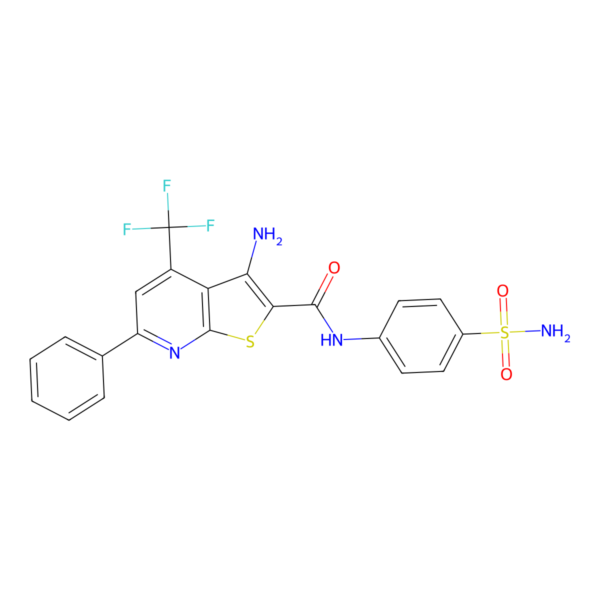 3-Amino-N-(4-(aminosulfonyl)phenyl)-6-phenyl-4-(trifluoromethyl)thieno(2,3-B)pyridine-2-carboxamide molecular structure, CAS 428458-90-6