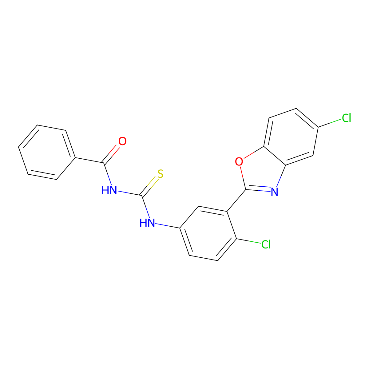 N-[[4-chloro-3-(5-chloro-1,3-benzoxazol-2-yl)phenyl]carbamothioyl]benzamide molecular structure, CAS 428459-05-6