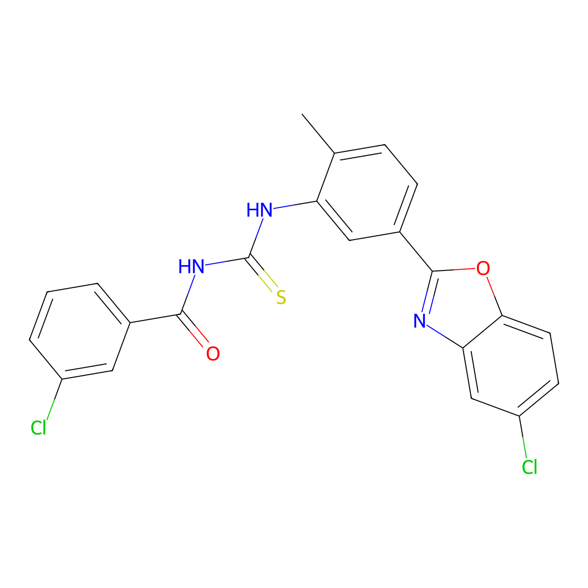 3-chloro-N-[[5-(5-chloro-1,3-benzoxazol-2-yl)-2-methylphenyl]carbamothioyl]benzamide molecular structure, CAS 428459-11-4