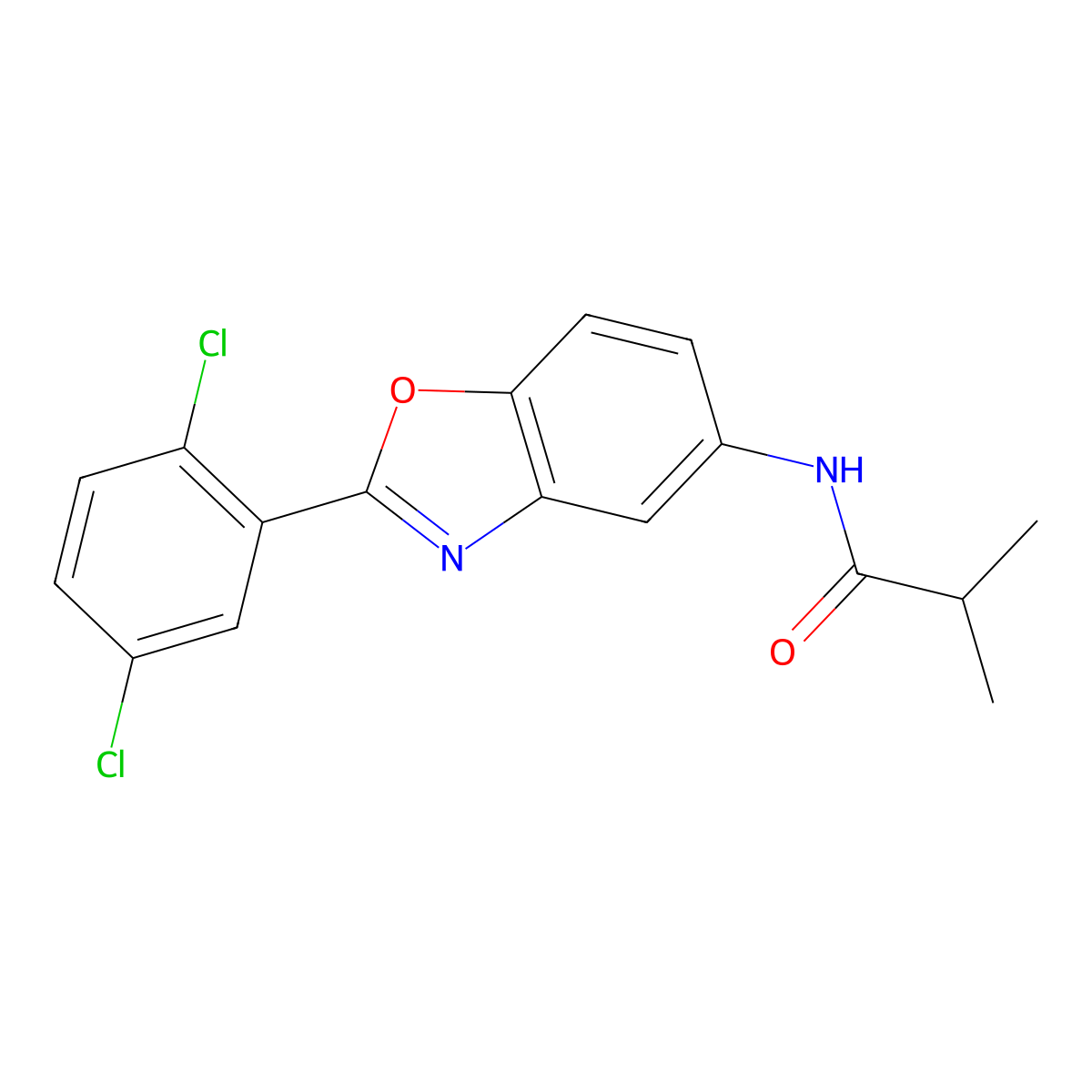 N-[2-(2,5-dichlorophenyl)-1,3-benzoxazol-5-yl]-2-methylpropanamide molecular structure, CAS 428459-24-9