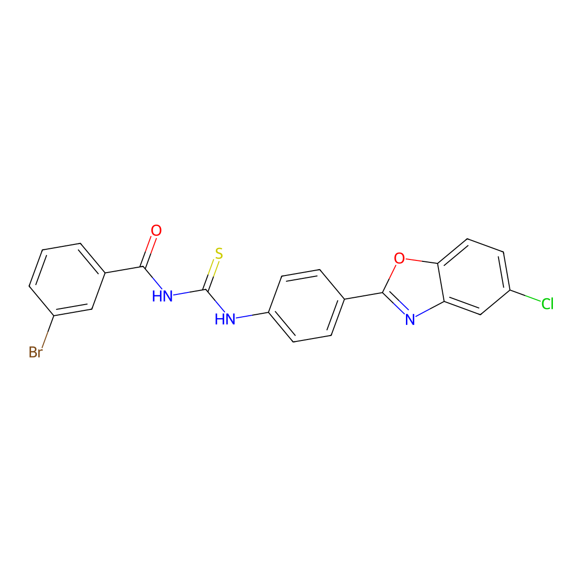 3-bromo-N-[[4-(5-chloro-1,3-benzoxazol-2-yl)phenyl]carbamothioyl]benzamide molecular structure, CAS 428459-42-1