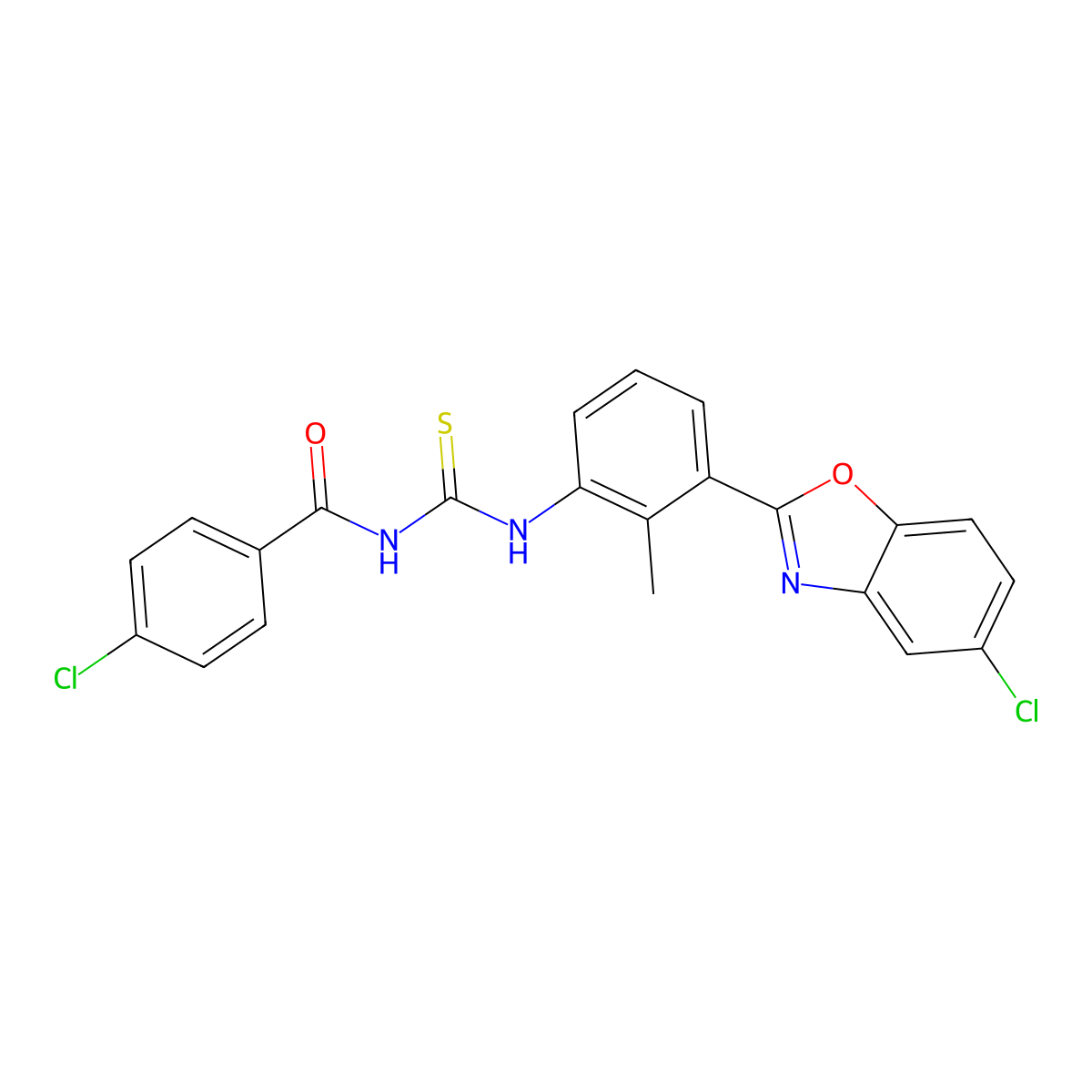 4-chloro-N-[[3-(5-chloro-1,3-benzoxazol-2-yl)-2-methylphenyl]carbamothioyl]benzamide molecular structure, CAS 428459-61-4