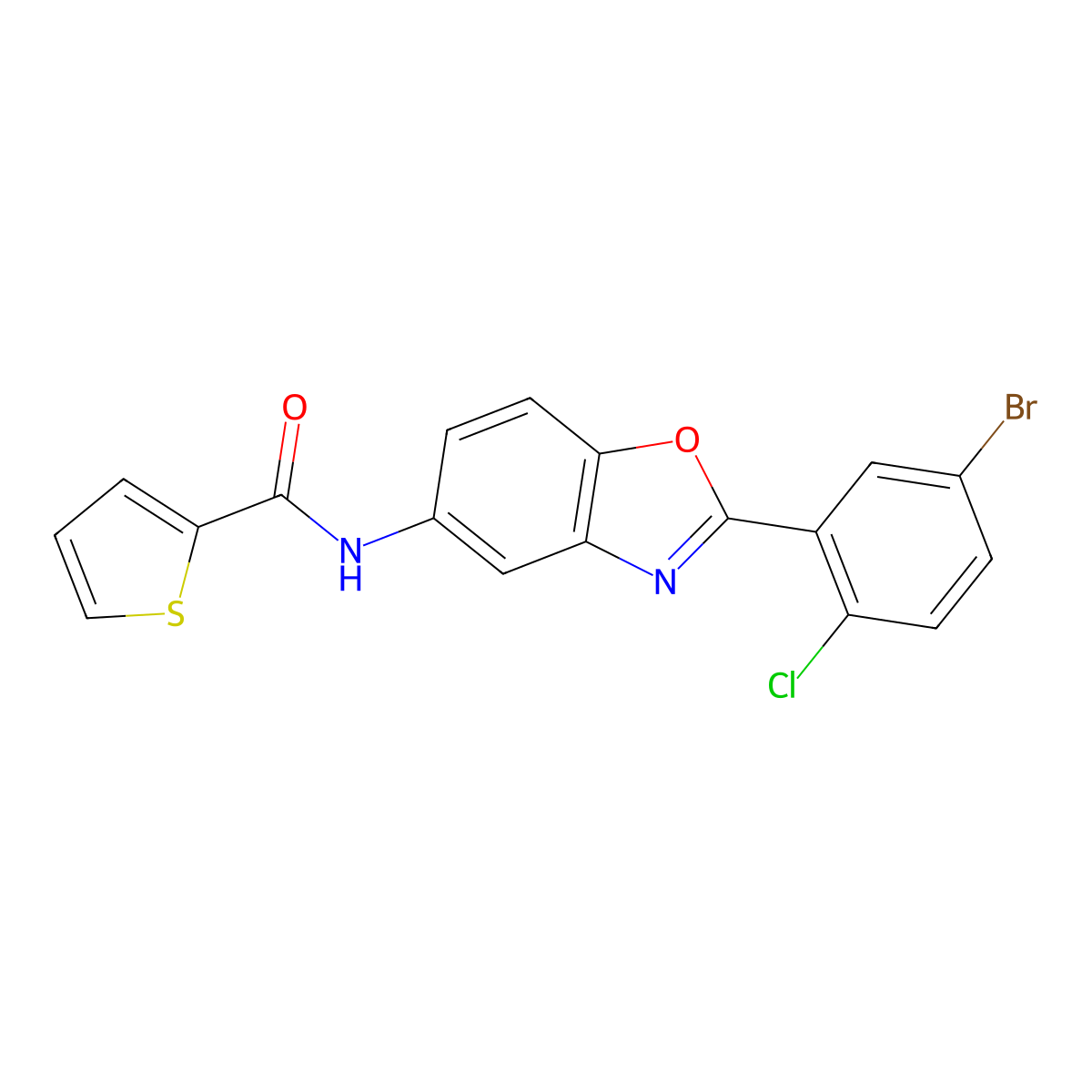 N-[2-(5-bromo-2-chlorophenyl)-1,3-benzoxazol-5-yl]thiophene-2-carboxamide molecular structure, CAS 428459-87-4