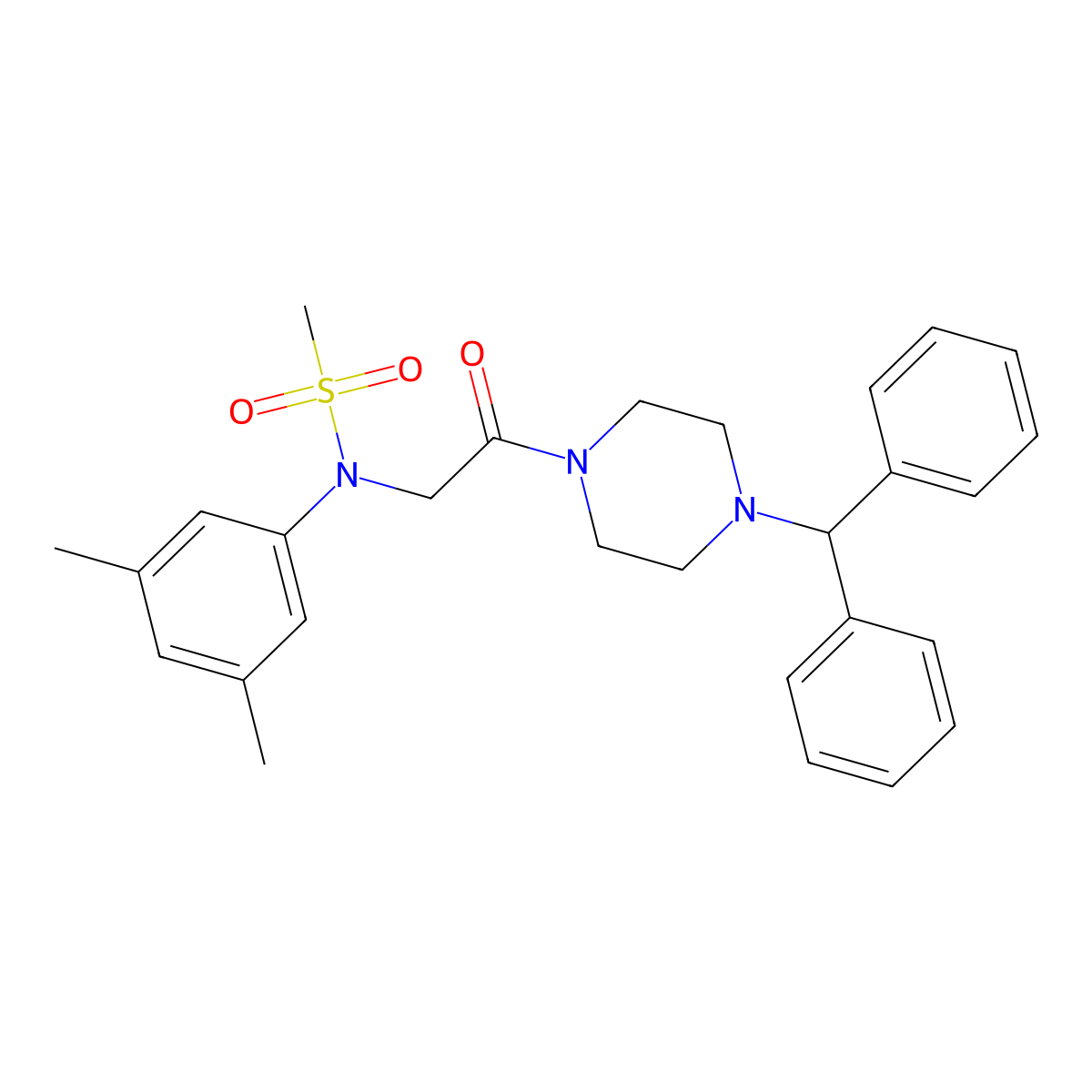 N-[2-(4-benzhydrylpiperazin-1-yl)-2-oxoethyl]-N-(3,5-dimethylphenyl)methanesulfonamide molecular structure, CAS 428460-54-2