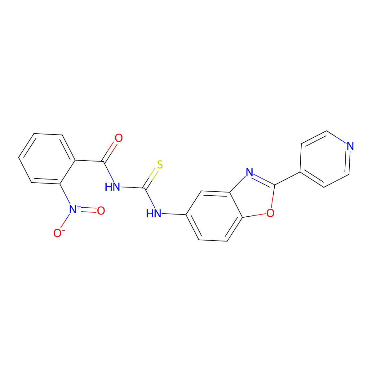 2-nitro-N-[(2-pyridin-4-yl-1,3-benzoxazol-5-yl)carbamothioyl]benzamide molecular structure, CAS 428460-69-9