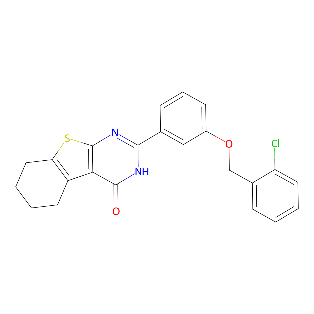 2-{3-[(2-chlorobenzyl)oxy]phenyl}-5,6,7,8-tetrahydro[1]benzothieno[2,3-d]pyrimidin-4(3H)-one molecular structure, CAS 428460-84-8