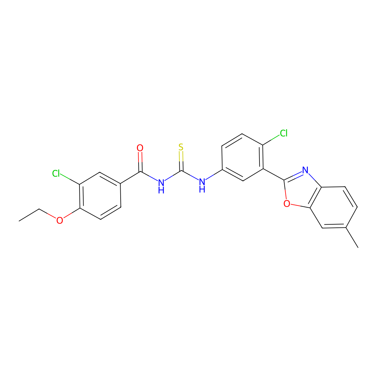 3-chloro-N-[[4-chloro-3-(6-methyl-1,3-benzoxazol-2-yl)phenyl]carbamothioyl]-4-ethoxybenzamide molecular structure, CAS 428461-54-5
