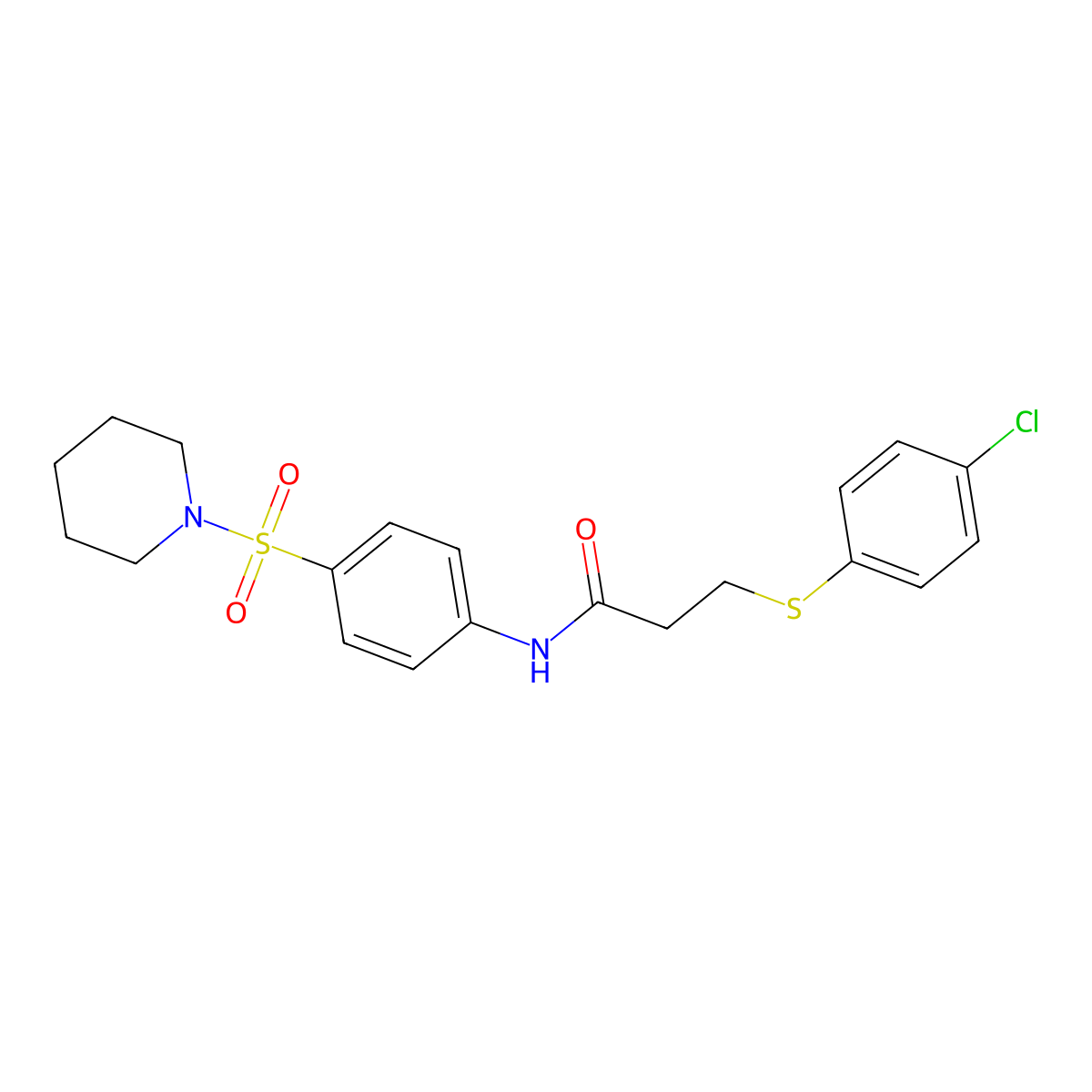 3-(4-chlorophenyl)sulfanyl-N-(4-piperidin-1-ylsulfonylphenyl)propanamide molecular structure, CAS 428461-66-9