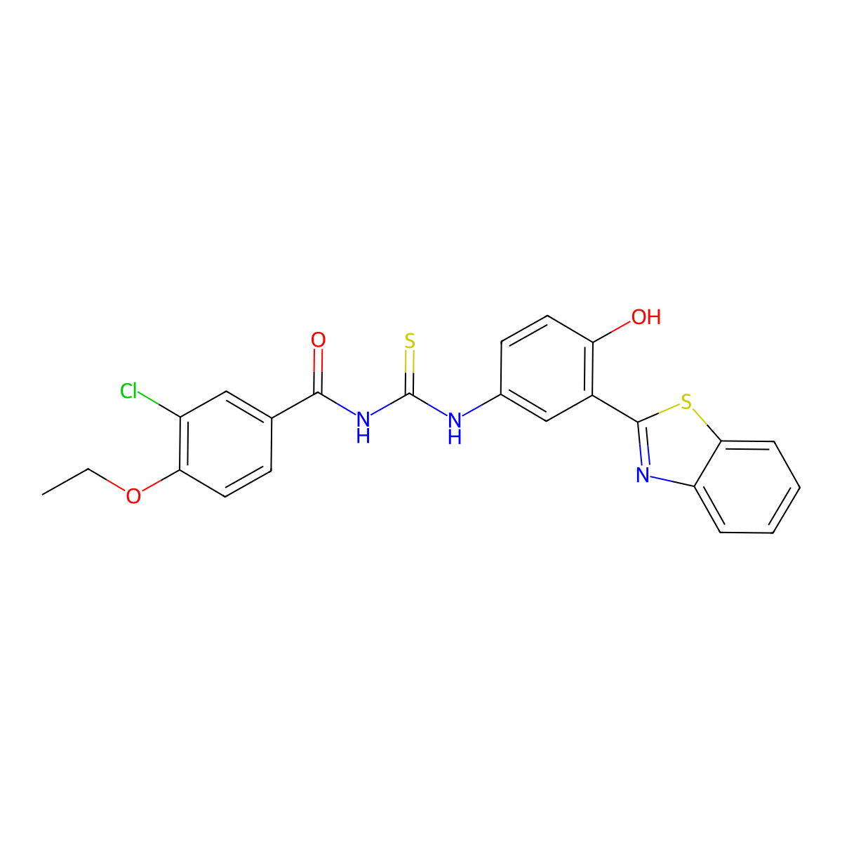 N-((3-(benzo[d]thiazol-2-yl)-4-hydroxyphenyl)carbamothioyl)-3-chloro-4-ethoxybenzamide molecular structure, CAS 428462-17-3