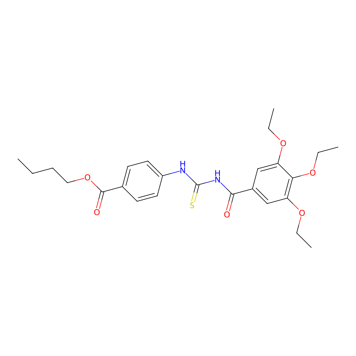 Butyl 4-({[(3,4,5-triethoxyphenyl)carbonyl]carbamothioyl}amino)benzoate molecular structure, CAS 428463-04-1
