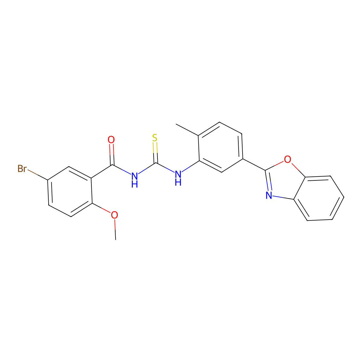 N-[[5-(1,3-benzoxazol-2-yl)-2-methylphenyl]carbamothioyl]-5-bromo-2-methoxybenzamide molecular structure, CAS 428463-30-3