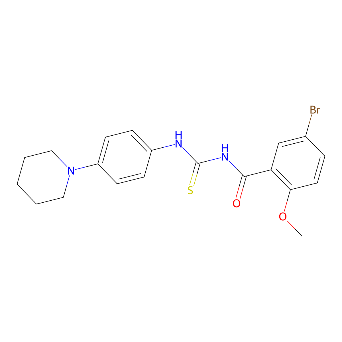 5-bromo-2-methoxy-N-[(4-piperidin-1-ylphenyl)carbamothioyl]benzamide molecular structure, CAS 428463-42-7