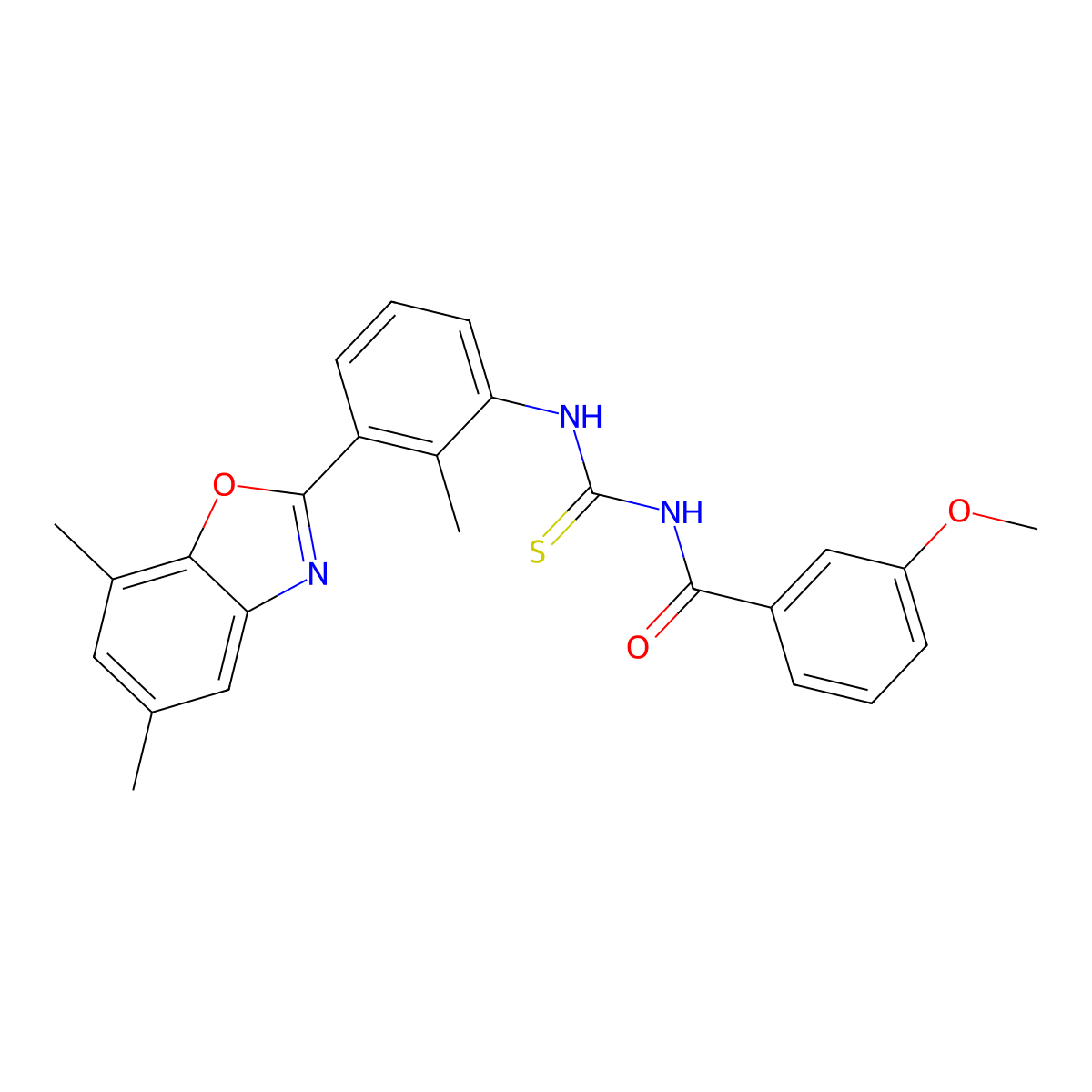 N-[[3-(5,7-dimethyl-1,3-benzoxazol-2-yl)-2-methylphenyl]carbamothioyl]-3-methoxybenzamide molecular structure, CAS 428463-70-1
