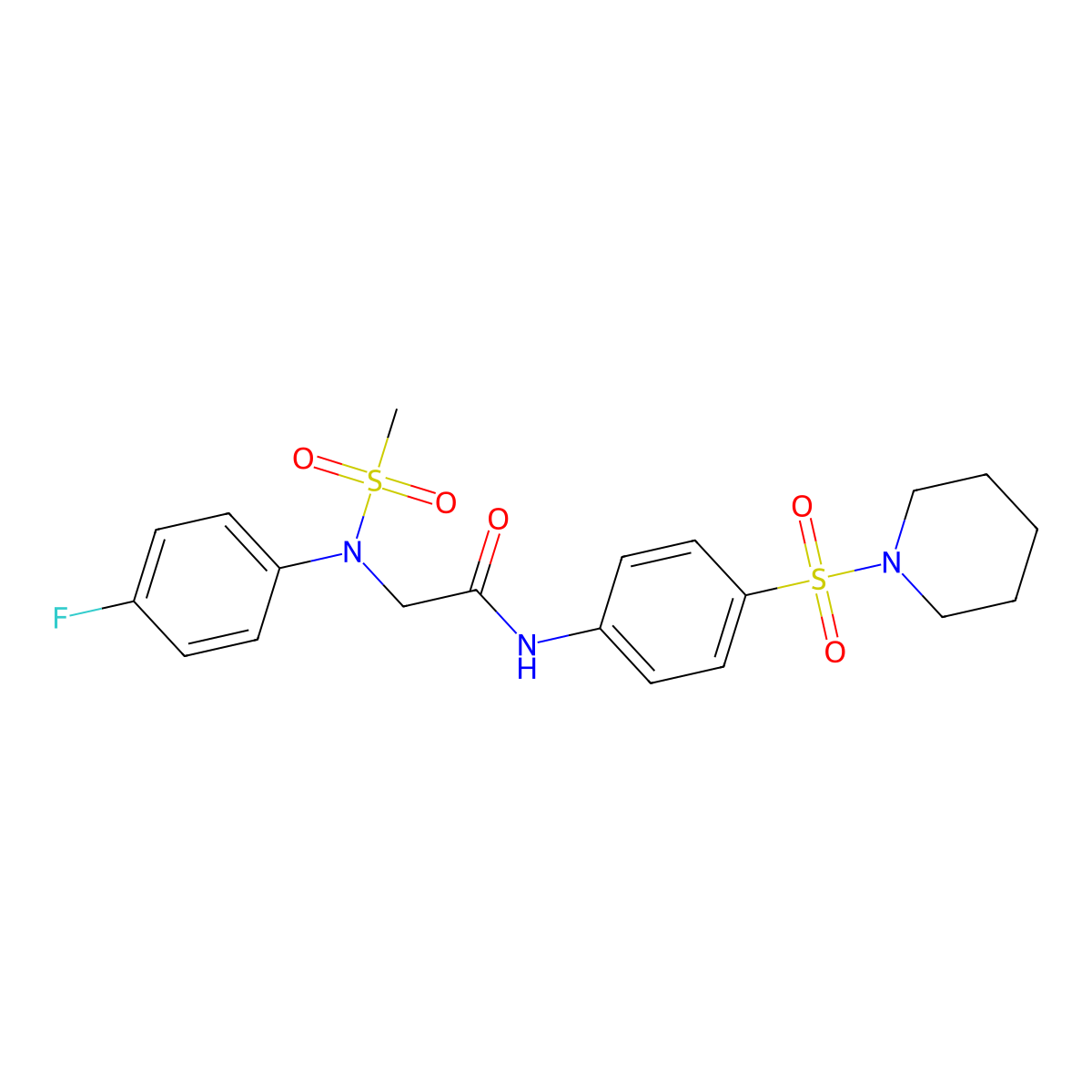 2-(4-fluoro-N-methylsulfonylanilino)-N-(4-piperidin-1-ylsulfonylphenyl)acetamide molecular structure, CAS 428464-34-0