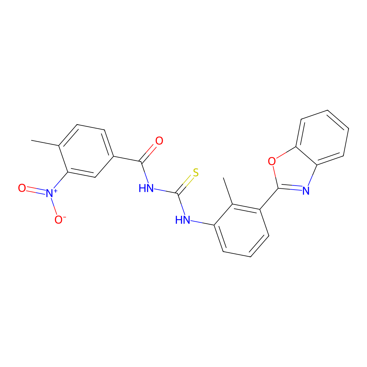 N-[[3-(1,3-benzoxazol-2-yl)-2-methylphenyl]carbamothioyl]-4-methyl-3-nitrobenzamide molecular structure, CAS 428464-65-7