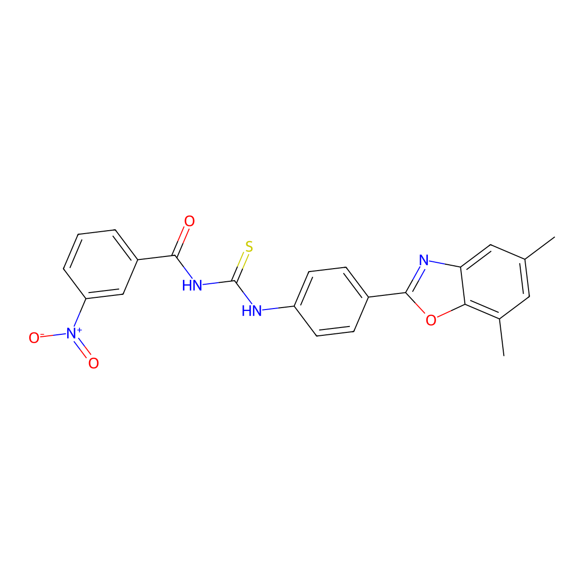 N-[[4-(5,7-dimethyl-1,3-benzoxazol-2-yl)phenyl]carbamothioyl]-3-nitrobenzamide molecular structure, CAS 428465-49-0