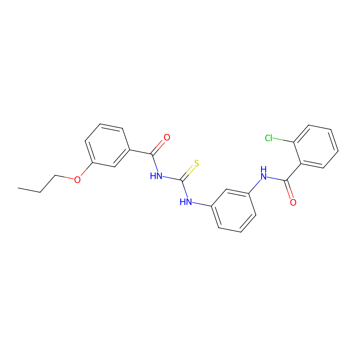 2-chloro-N-[3-[(3-propoxybenzoyl)carbamothioylamino]phenyl]benzamide molecular structure, CAS 428465-68-3