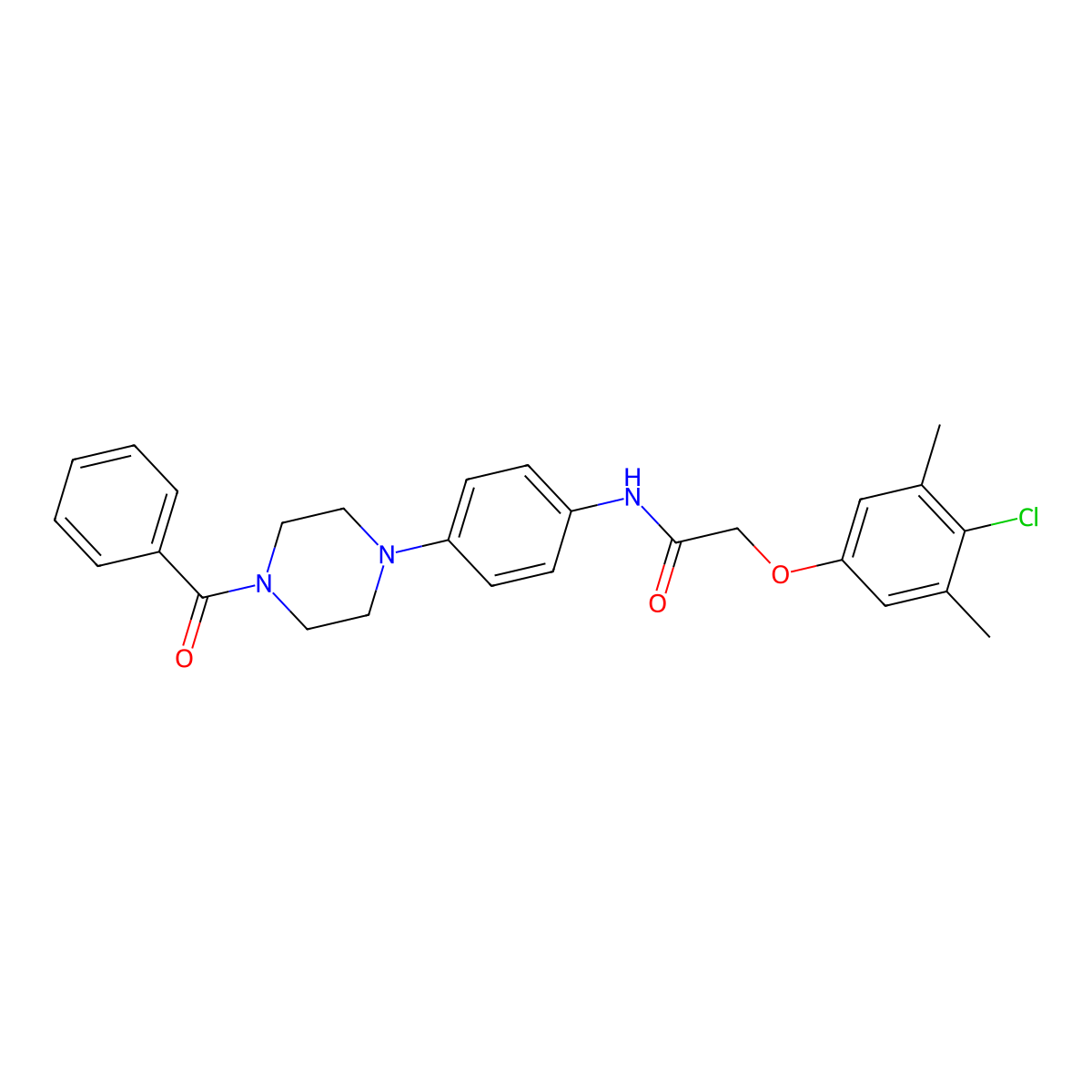 2-(4-chloro-3,5-dimethylphenoxy)-N-{4-[4-(phenylcarbonyl)piperazin-1-yl]phenyl}acetamide molecular structure, CAS 428466-09-5