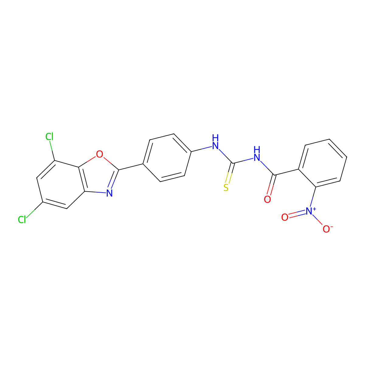 N-[[4-(5,7-dichloro-1,3-benzoxazol-2-yl)phenyl]carbamothioyl]-2-nitrobenzamide molecular structure, CAS 428466-25-5