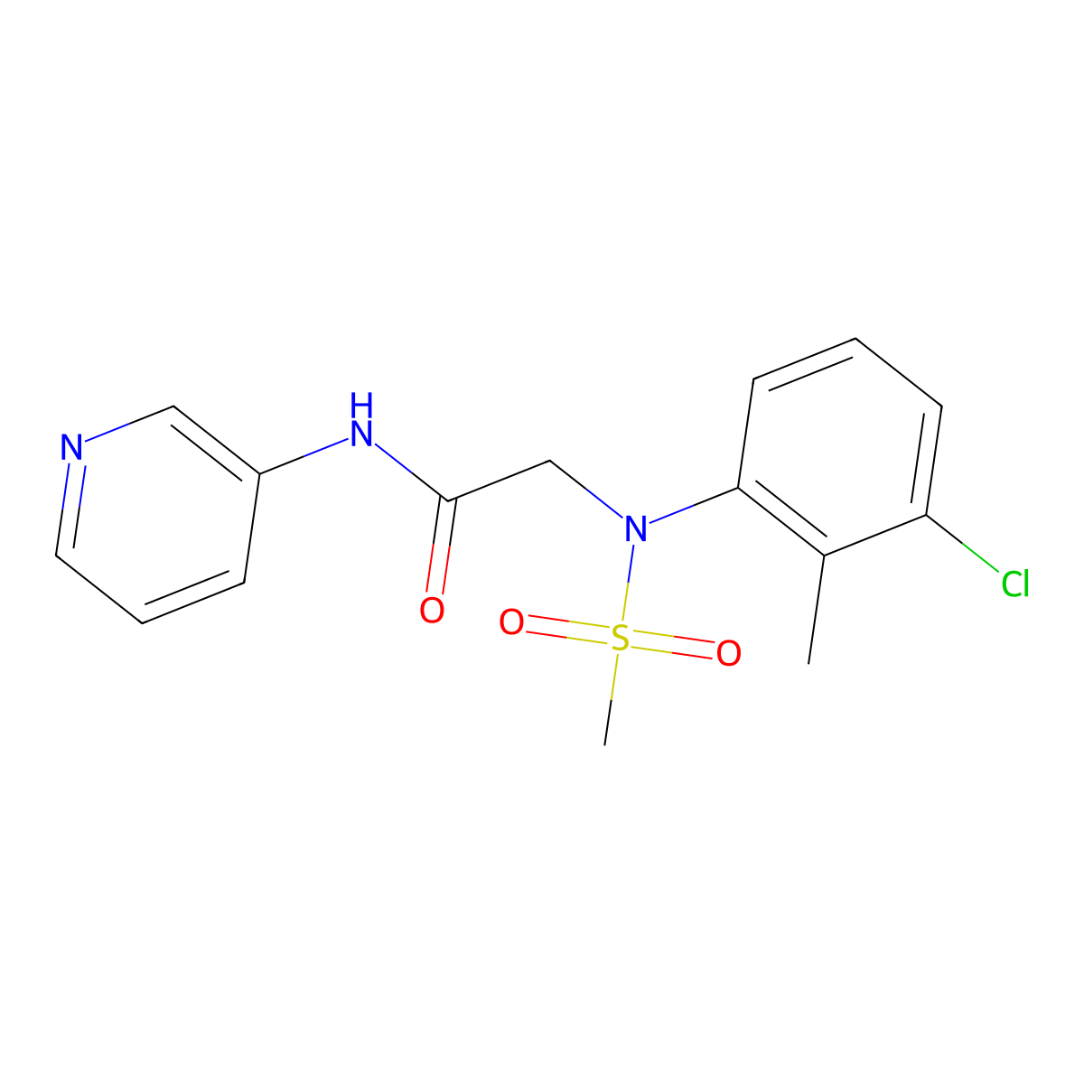 2-(3-chloro-2-methyl-N-methylsulfonylanilino)-N-pyridin-3-ylacetamide molecular structure, CAS 428466-26-6
