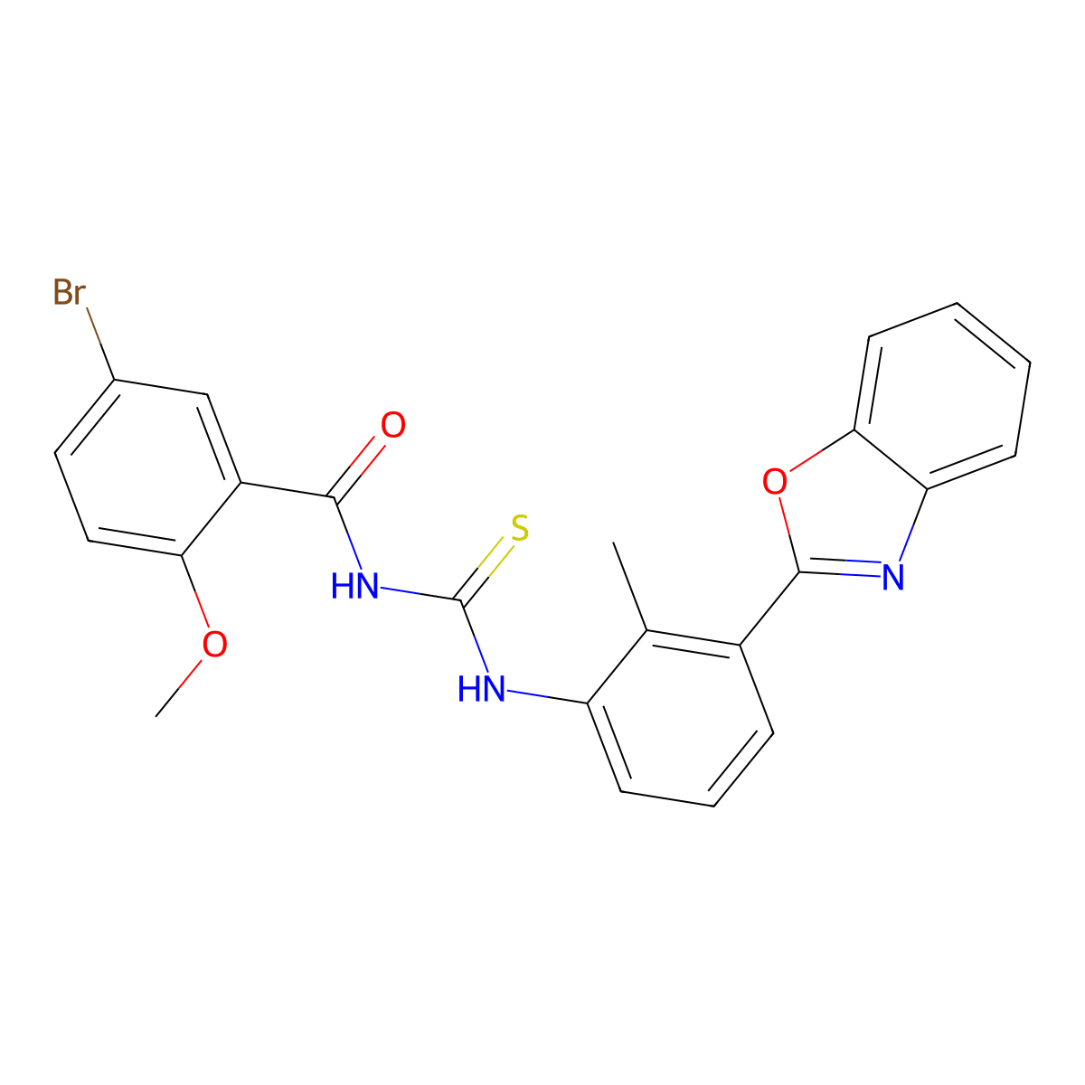 N-[[3-(1,3-benzoxazol-2-yl)-2-methylphenyl]carbamothioyl]-5-bromo-2-methoxybenzamide molecular structure, CAS 428466-82-4