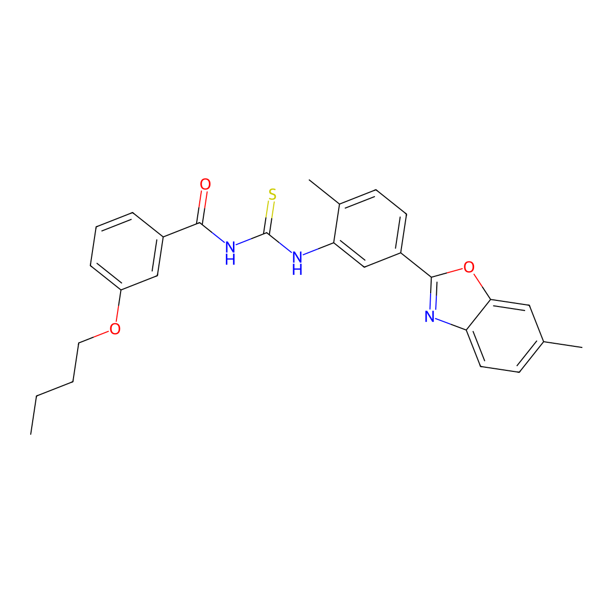 3-butoxy-N-[[2-methyl-5-(6-methyl-1,3-benzoxazol-2-yl)phenyl]carbamothioyl]benzamide molecular structure, CAS 428466-84-6