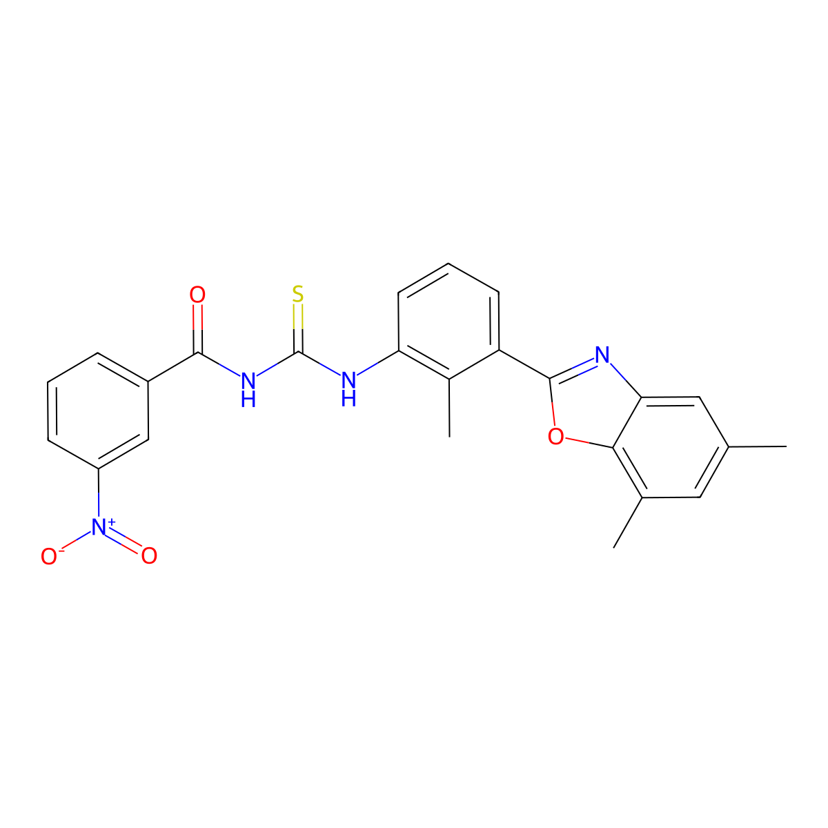 N-[[3-(5,7-dimethyl-1,3-benzoxazol-2-yl)-2-methylphenyl]carbamothioyl]-3-nitrobenzamide molecular structure, CAS 428467-96-3