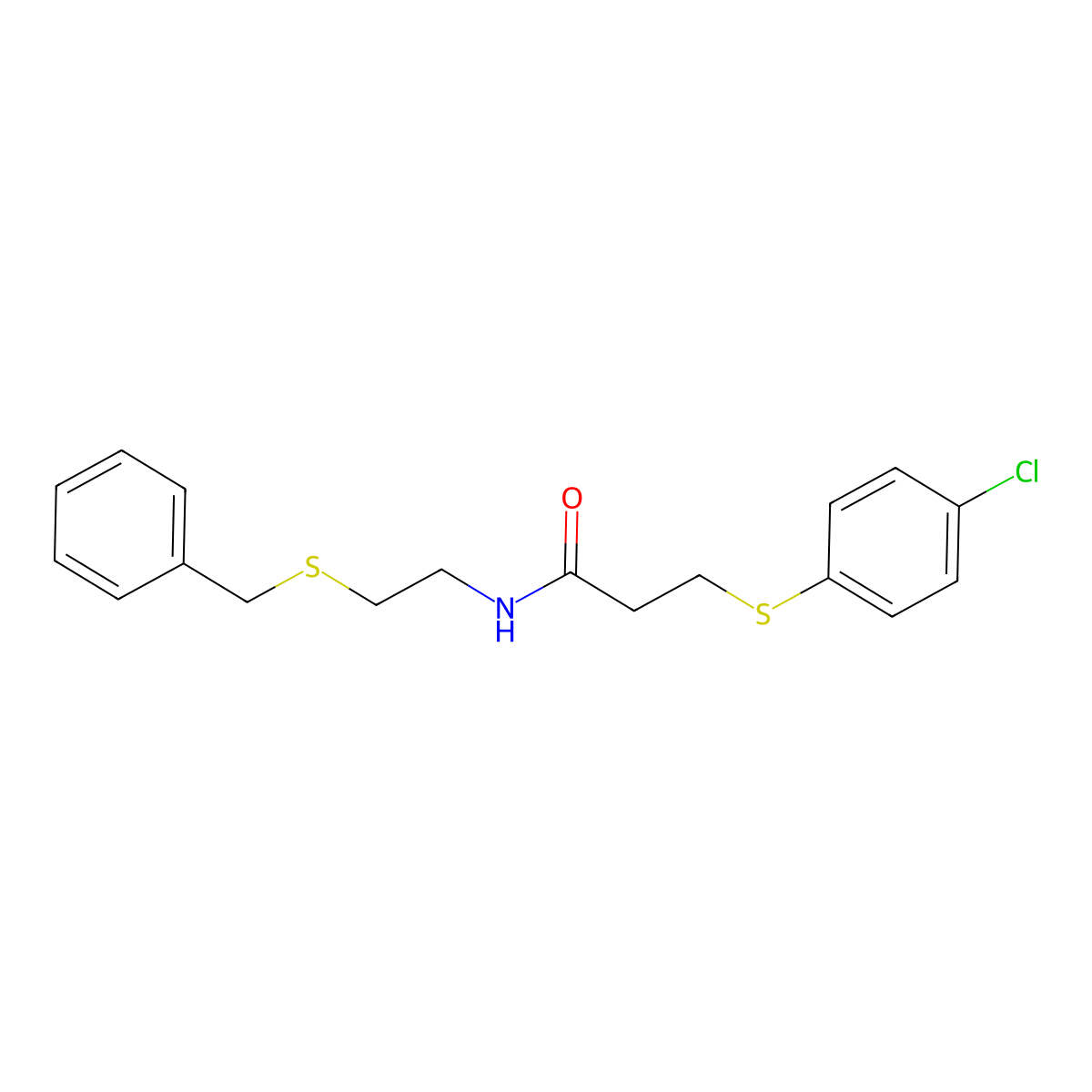 N-(2-benzylsulfanylethyl)-3-(4-chlorophenyl)sulfanylpropanamide molecular structure, CAS 428468-42-2