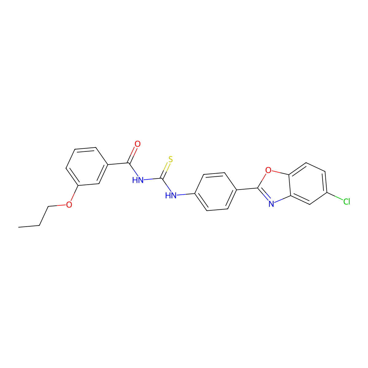 N-[[4-(5-chloro-1,3-benzoxazol-2-yl)phenyl]carbamothioyl]-3-propoxybenzamide molecular structure, CAS 428469-05-0