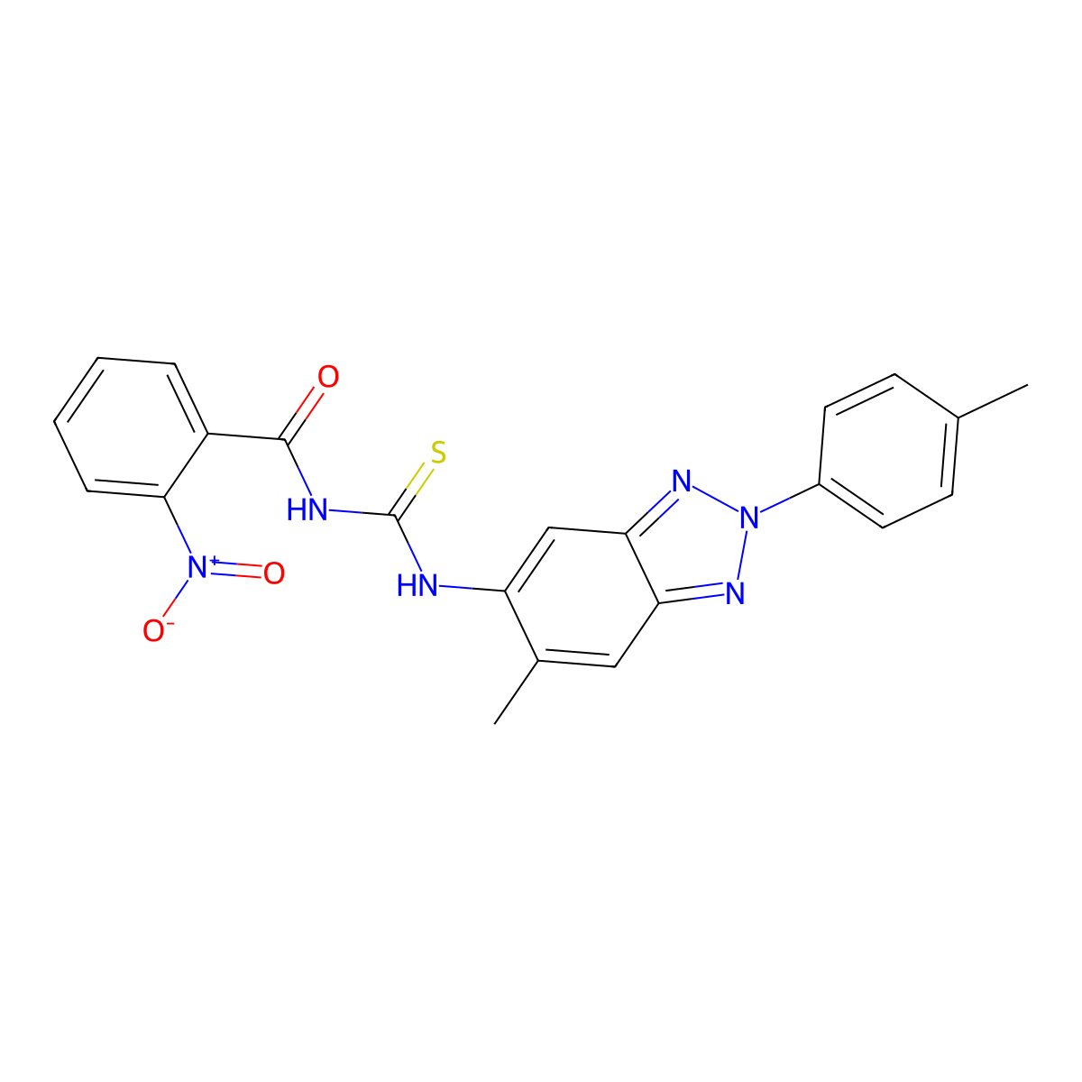 N-[[6-methyl-2-(4-methylphenyl)benzotriazol-5-yl]carbamothioyl]-2-nitrobenzamide molecular structure, CAS 428469-65-2