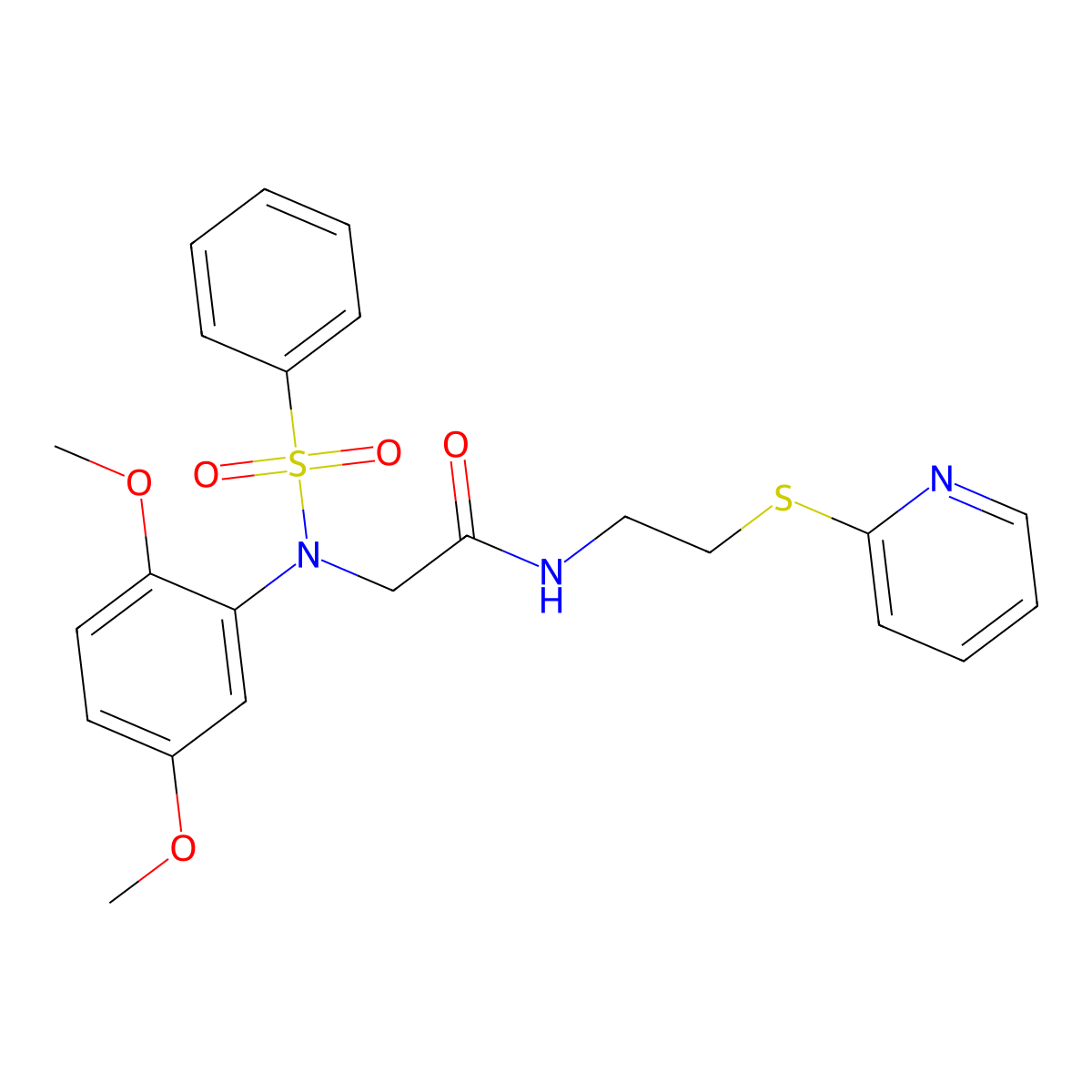 2-[N-(benzenesulfonyl)-2,5-dimethoxyanilino]-N-(2-pyridin-2-ylsulfanylethyl)acetamide molecular structure, CAS 428469-75-4