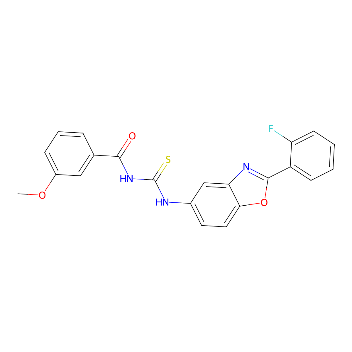 N-[[2-(2-fluorophenyl)-1,3-benzoxazol-5-yl]carbamothioyl]-3-methoxybenzamide molecular structure, CAS 428469-87-8
