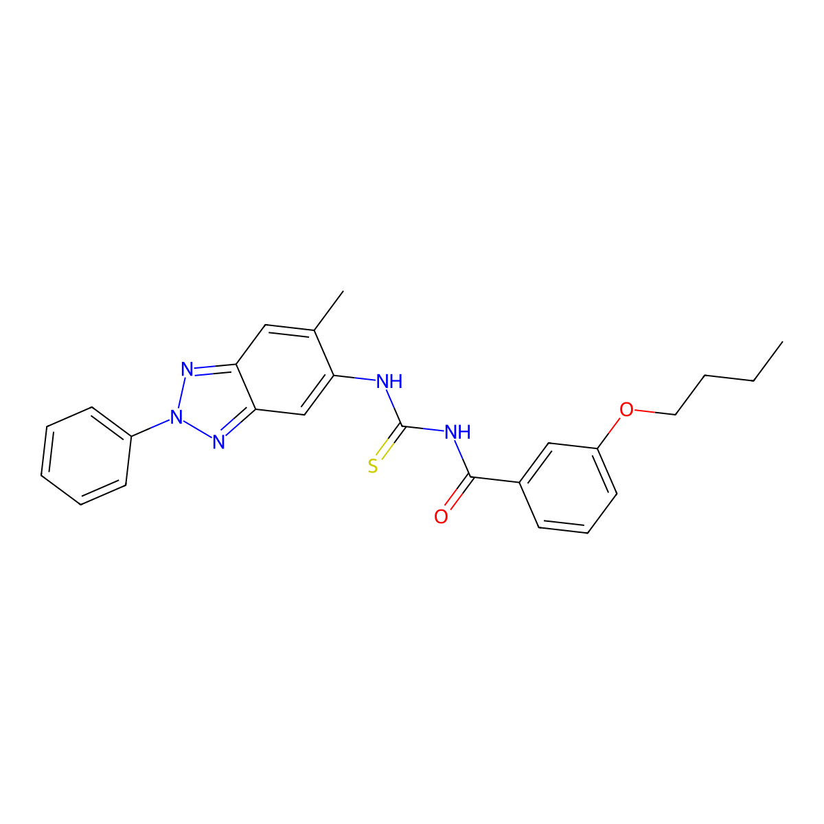3-butoxy-N-[(6-methyl-2-phenylbenzotriazol-5-yl)carbamothioyl]benzamide molecular structure, CAS 428470-36-4